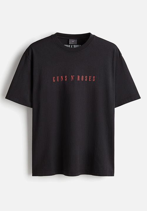 Loose fit vintage-look printed t-shirt - black/guns n' roses