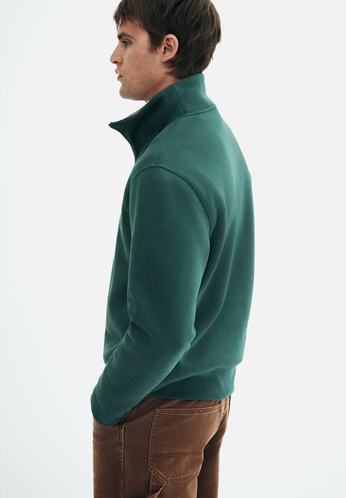 H&M - Regular fit zip-top sweatshirt - dark forest green