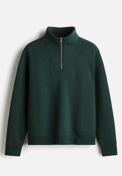 H&M - Regular fit zip-top sweatshirt - dark forest green