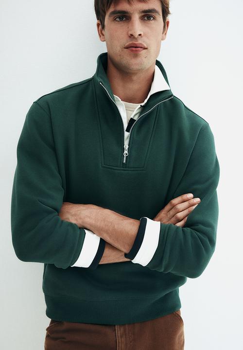 H&M - Regular fit zip-top sweatshirt - dark forest green