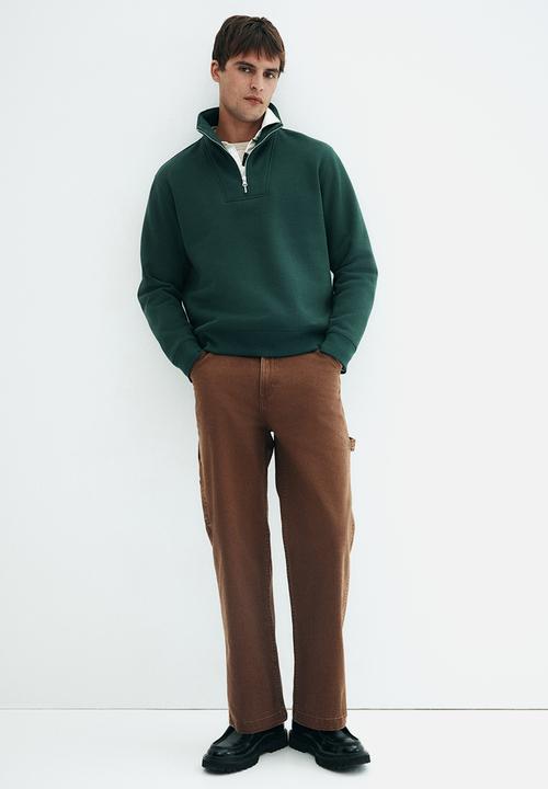 H&M - Regular fit zip-top sweatshirt - dark forest green