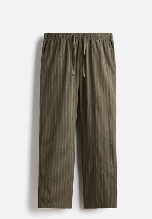H&M - Relaxed fit poplin trousers - green/striped