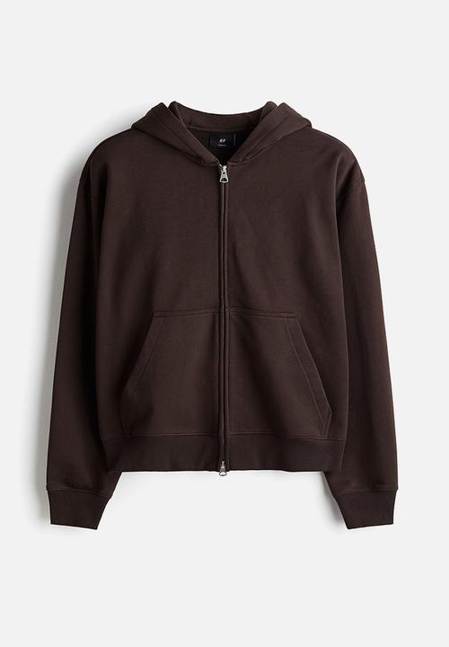 H&M - Loose fit boxy-style zip-through hoodie - dark brown 