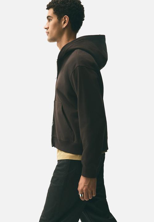 H&M - Loose fit boxy-style zip-through hoodie - dark brown 