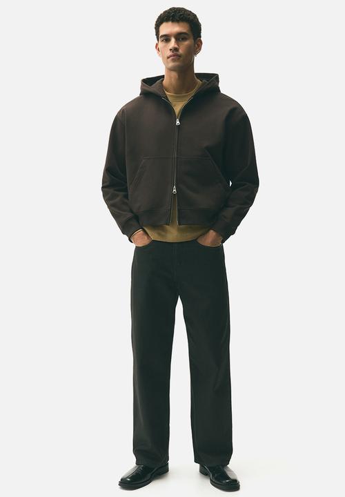 H&M - Loose fit boxy-style zip-through hoodie - dark brown 