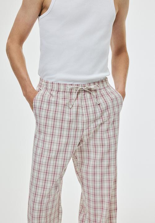 H&M - Relaxed fit poplin trousers - pink/checked