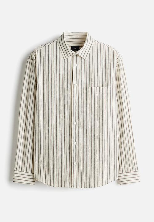 H&M - Relaxed fit poplin shirt - cream & dark beige striped