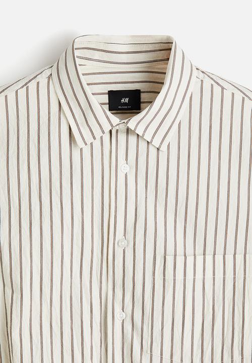H&M - Relaxed fit poplin shirt - cream & dark beige striped
