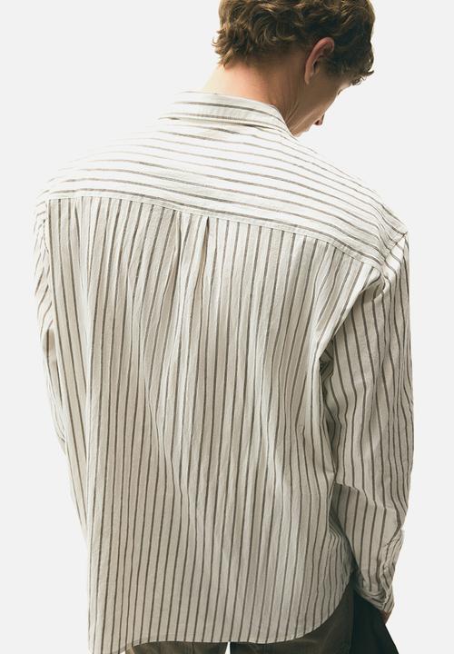 H&M - Relaxed fit poplin shirt - cream & dark beige striped