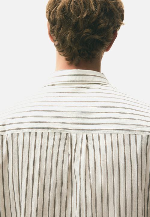 H&M - Relaxed fit poplin shirt - cream & dark beige striped