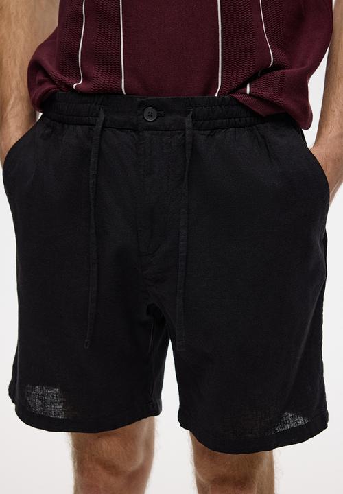 H&M - Regular fit linen-blend shorts - black