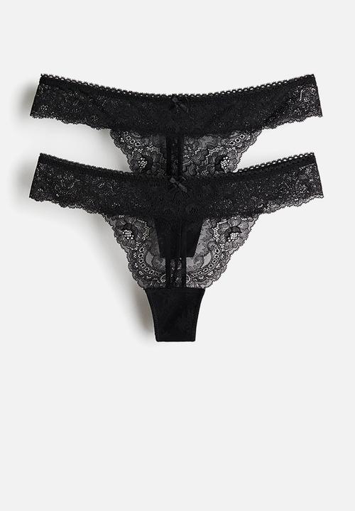 H&M - 2 Pack lace thong briefs - black
