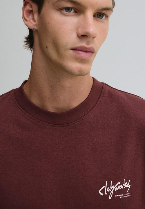 H&M - Regular fit printed t-shirt - red clayworks