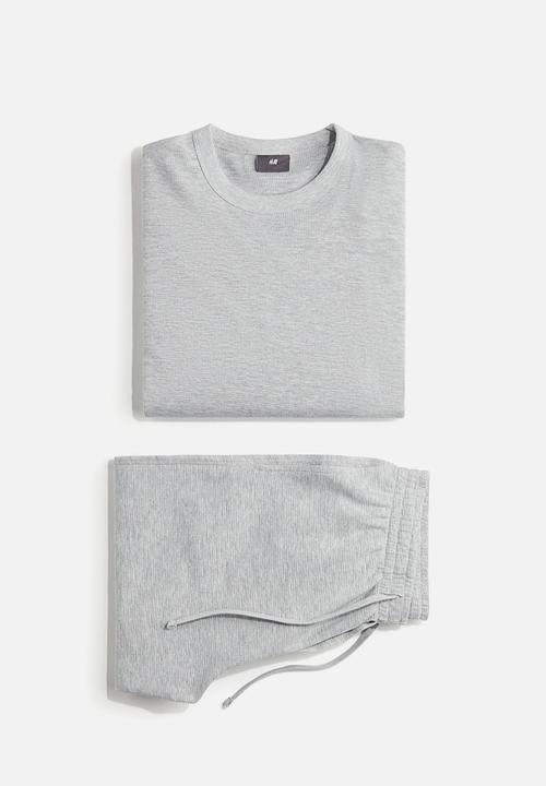 H&M - Waffled cotton pyjama top and bottoms - grey marl