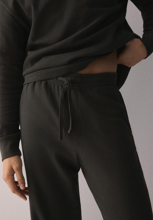 H&M - Waffled cotton pyjama top and bottoms - dark green