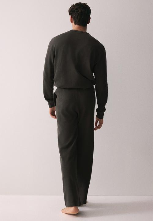 H&M - Waffled cotton pyjama top and bottoms - dark green
