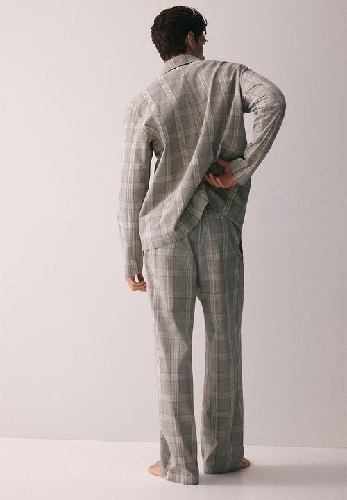 H&M - Poplin pyjama shirt and bottoms - greige checked