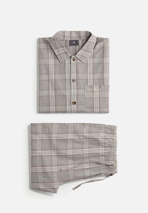 H&M - Poplin pyjama shirt and bottoms - greige checked