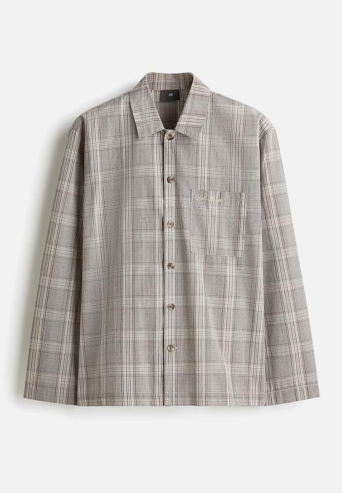 H&M - Poplin pyjama shirt and bottoms - greige checked