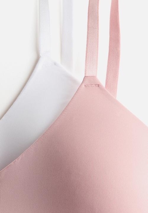 H&M - 2-Pack microfibre non-wired bras - pink/white 