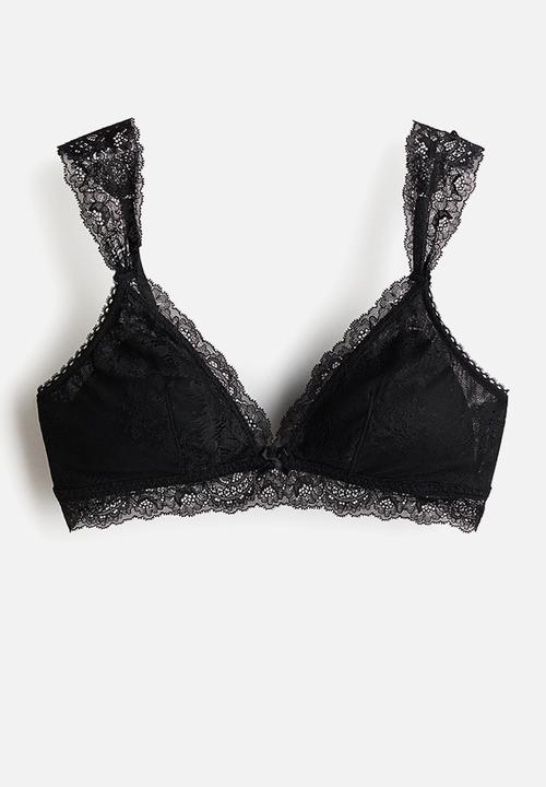 H&M - Padded soft lace bra - black