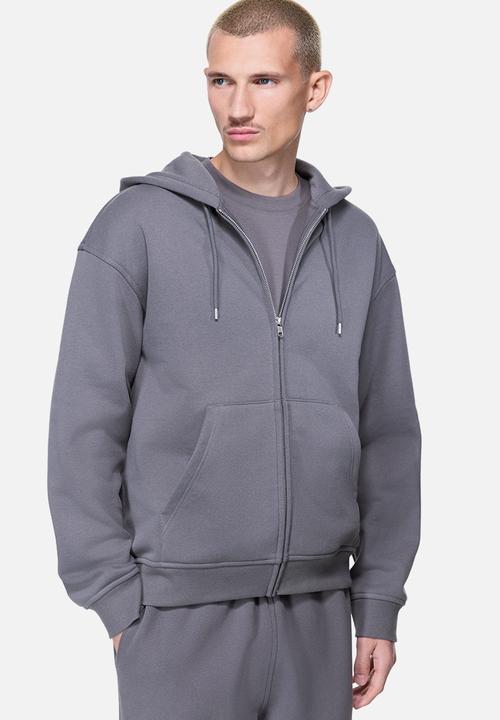 Loose fit zip-through hoodie - dark grey - 1308010001