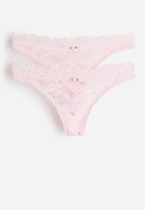 H&M - 2 Pack lace thong briefs - pink/floral