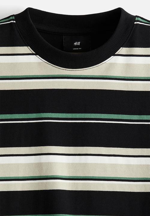 H&M - Loose fit t-shirt - light beige & green striped