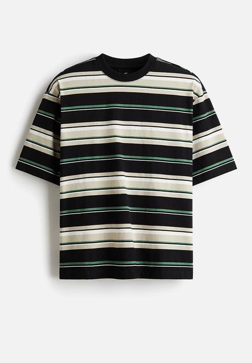 H&M - Loose fit t-shirt - light beige & green striped