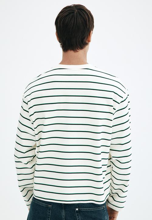 H&M - Loose fit long-sleeved jersey top - green & white striped