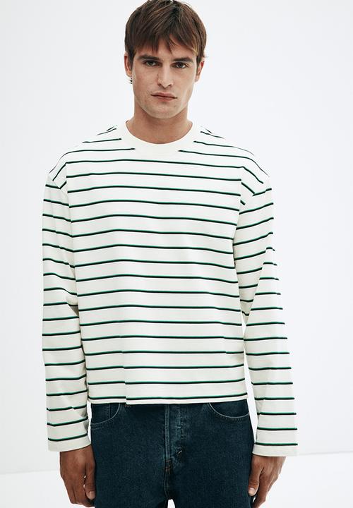 Loose fit long-sleeved jersey top - green & white striped