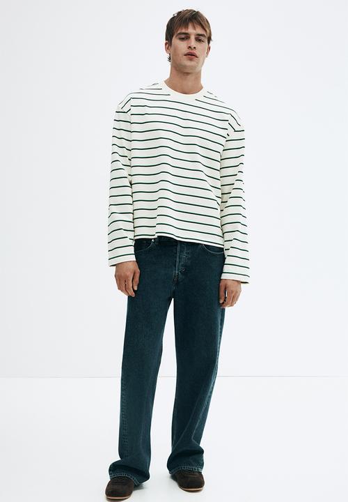 H&M - Loose fit long-sleeved jersey top - green & white striped