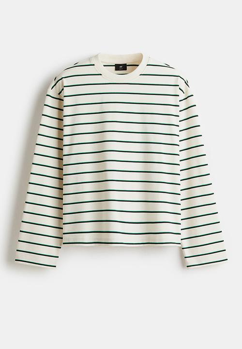 H&M - Loose fit long-sleeved jersey top - green & white striped