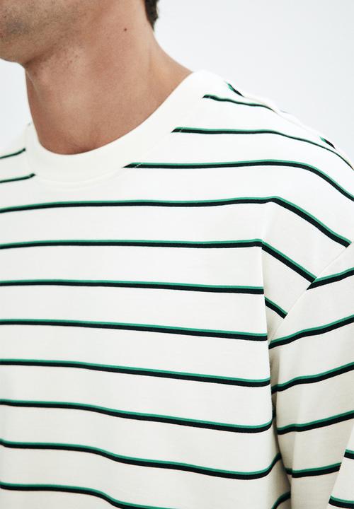 H&M - Loose fit long-sleeved jersey top - green & white striped