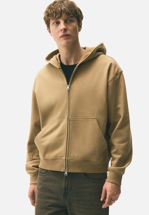 Loose fit boxy-style zip-through hoodie - beige - 1300648002