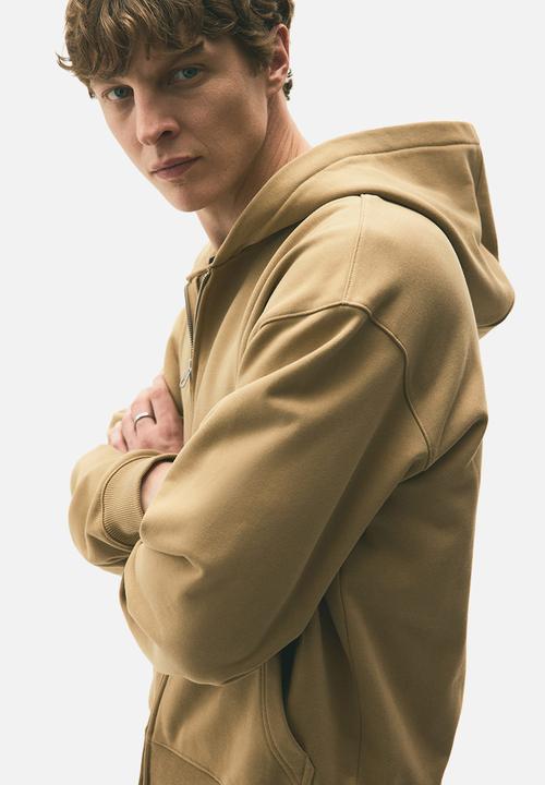 Loose fit boxy-style zip-through hoodie - beige - 1300648002