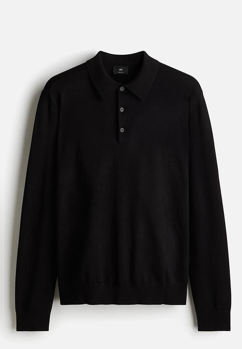 H&M - Regular fit fine-knit polo shirt - black