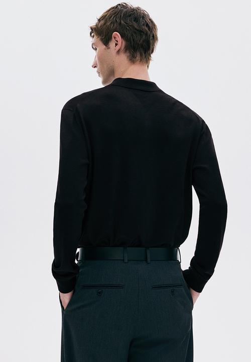 H&M - Regular fit fine-knit polo shirt - black