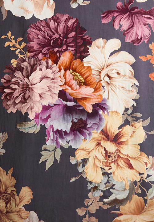 Patterned tablecloth - dark grey/floral 