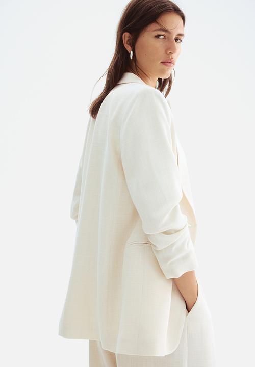 H&M - Gathered-sleeve blazer - beige