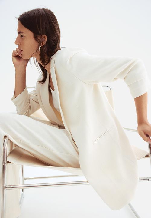 H&M - Gathered-sleeve blazer - beige