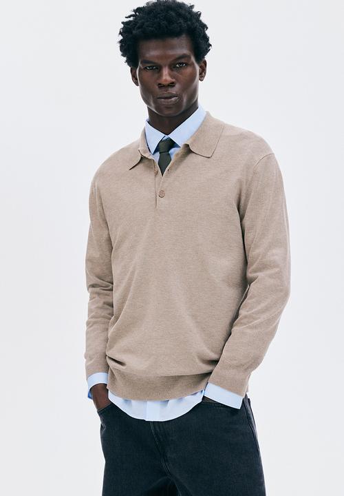 H&M - Regular fit fine-knit polo shirt - beige