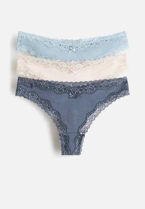 H&M - 3-Pack cotton and lace brazilian briefs - blue/white
