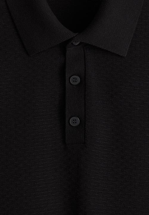 H&M - Slim fit textured polo shirt - black