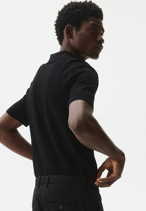 H&M - Slim fit textured polo shirt - black