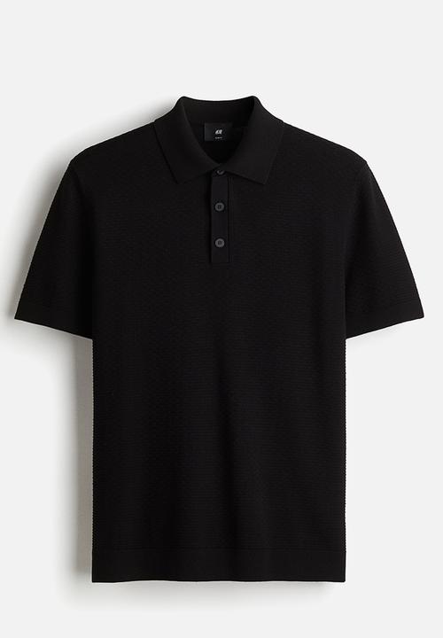 H&M - Slim fit textured polo shirt - black