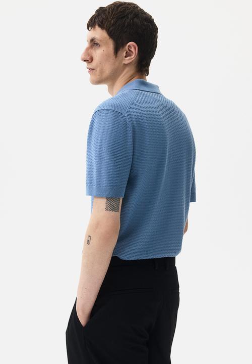 H&M - Slim fit textured polo shirt - blue