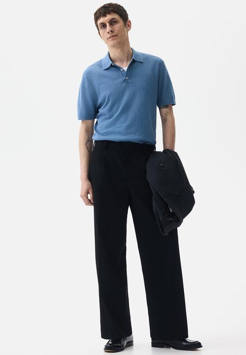 H&M - Slim fit textured polo shirt - blue