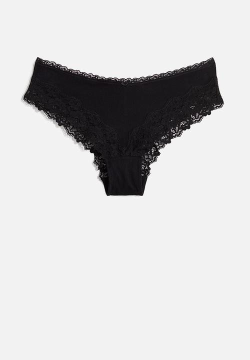 H&M - 3-Pack cotton and lace hipster briefs - black