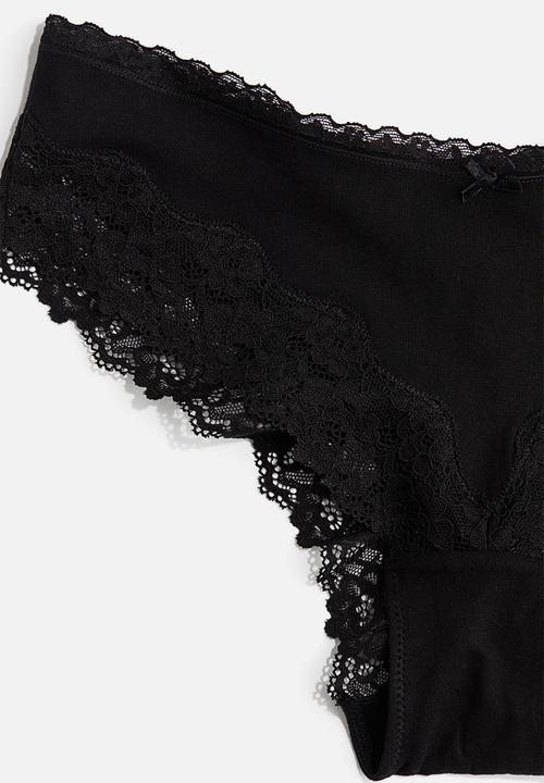 H&M - 3-Pack cotton and lace hipster briefs - black